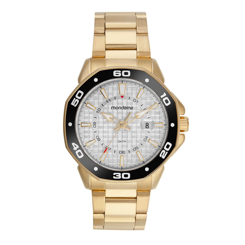 Relógio Masculino Octagonal Lupa Calendario Dourado