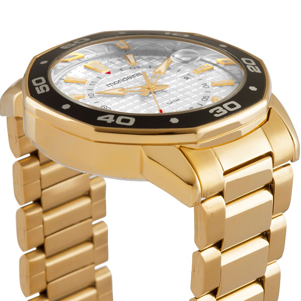 Relógio Masculino Octagonal Lupa Calendario Dourado Dourado 2