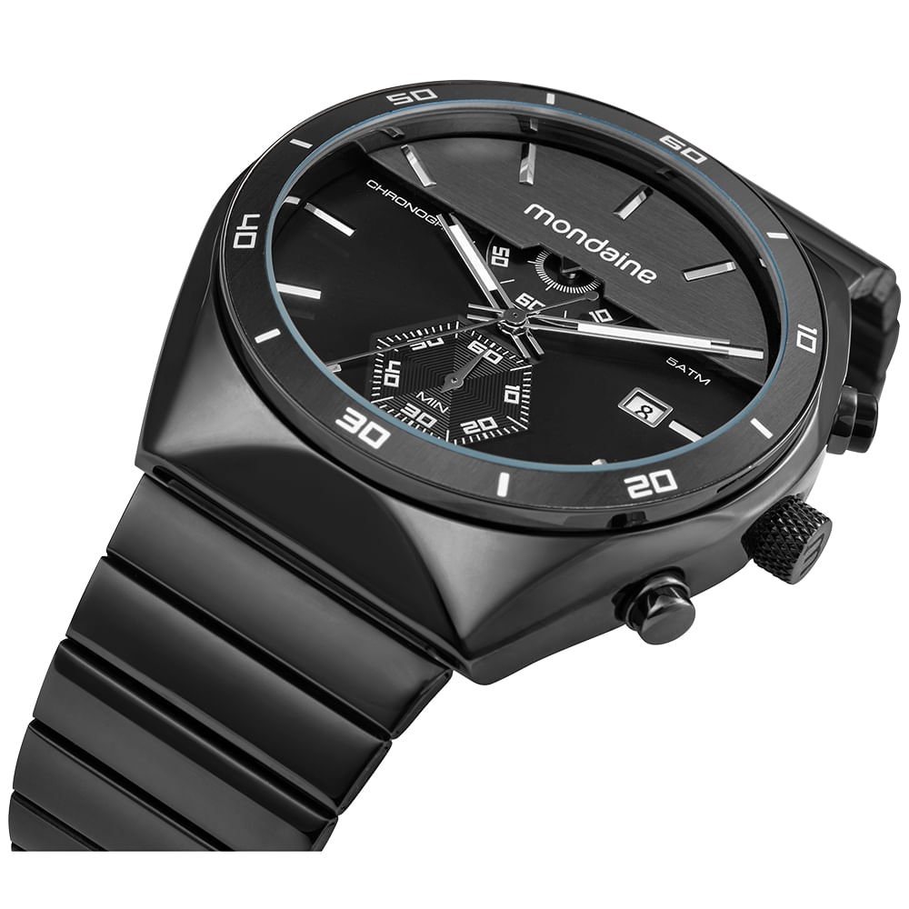 Relógio Masculino Cronógrafo Preto Mostrador em Camadas Preto 2