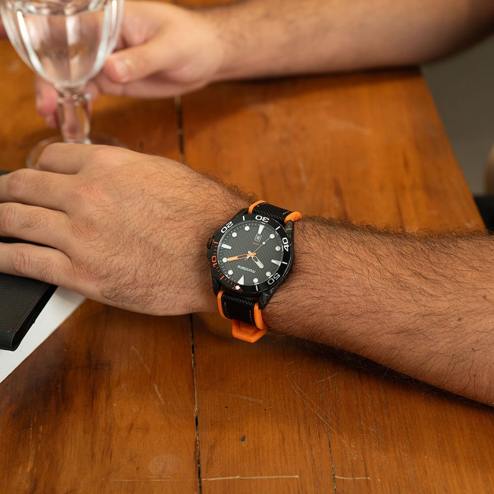 Relógio Masculino Calendário Preto Pulseira Nylon e Silicone Preto 2