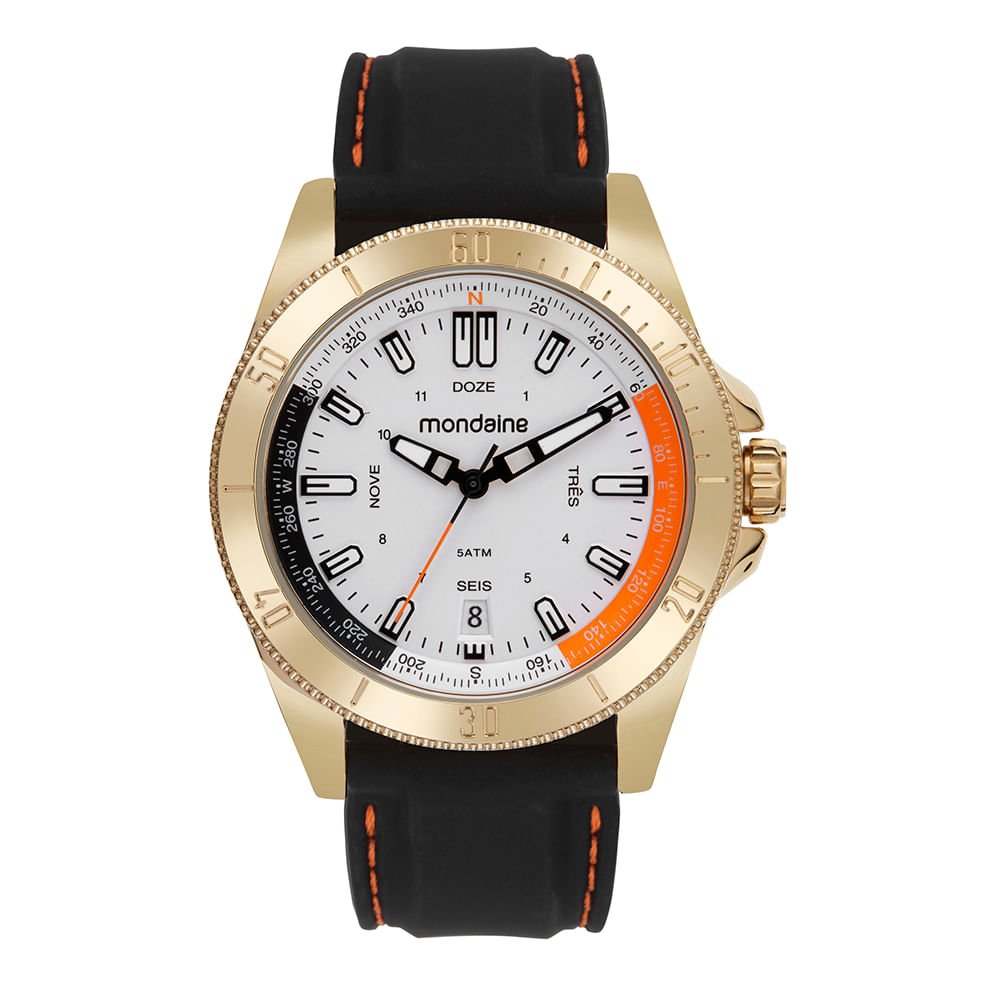 Relógio Masculino Dourado Pulseira de Silicone Preto 1