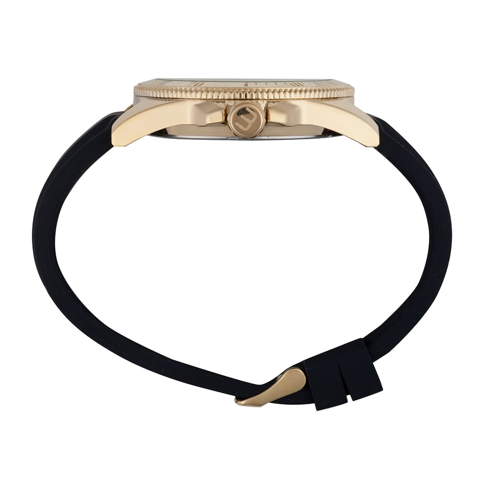 Relógio Masculino Dourado Pulseira de Silicone Preto 3