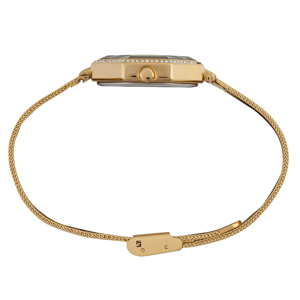 Relógio Feminino Dourado Malha de Aço Cristais Cravejados Dourado 4