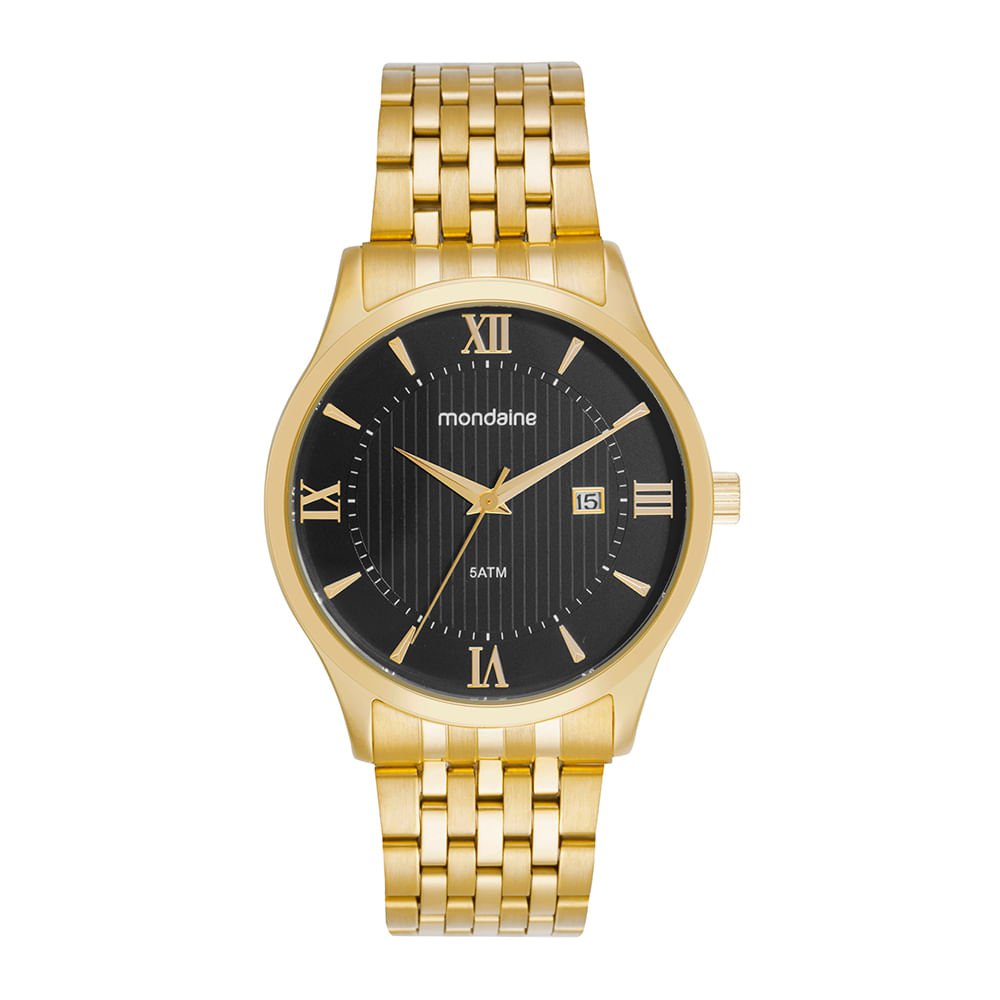 Relógio Masculino Dourado Mostrador Preto Marcações Romanas