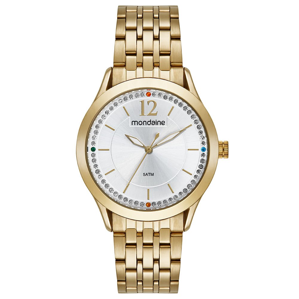 Kit Relógio Feminino Dourado Com Brincos Cristais Coloridos Dourado 2