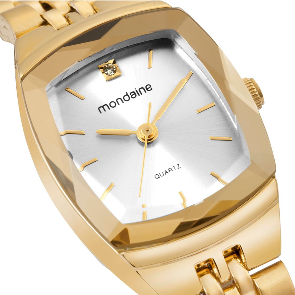 Relógio Feminino Quadrado Clássico Vidro Facetado Dourado 2