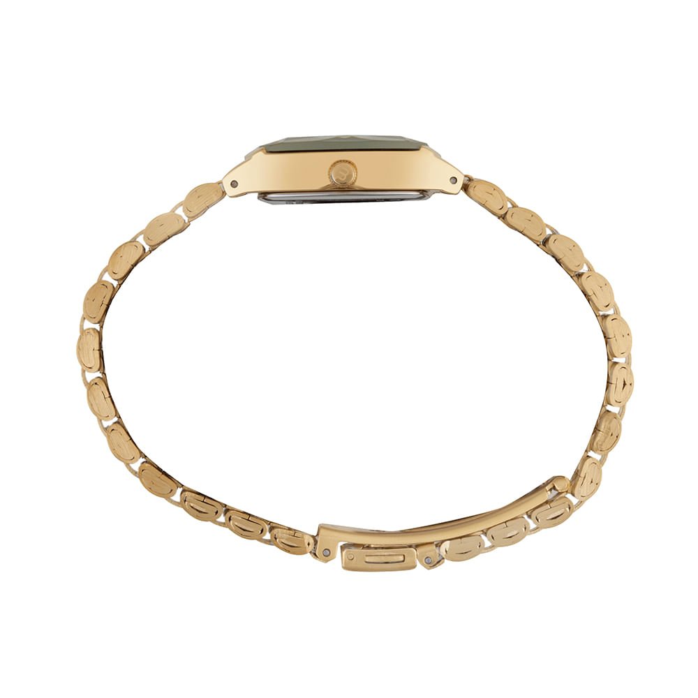 Relógio Feminino Quadrado Clássico Vidro Facetado Dourado 4