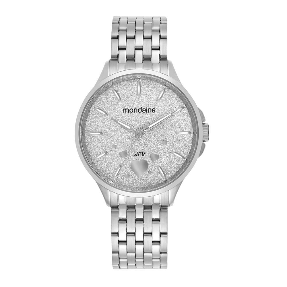 Kit Relógio Feminino Cromado Glitter Bracelete de Coração Prata 2