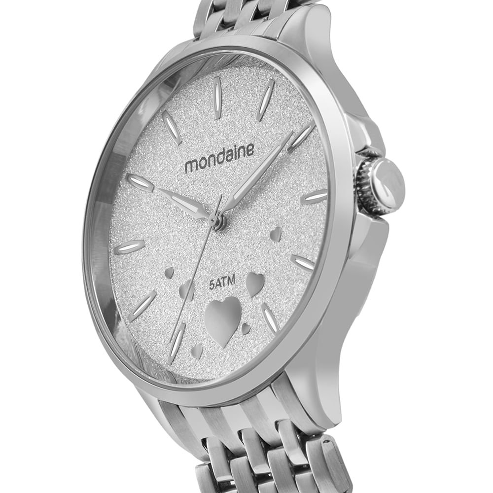 Kit Relógio Feminino Cromado Glitter Bracelete de Coração Prata 3