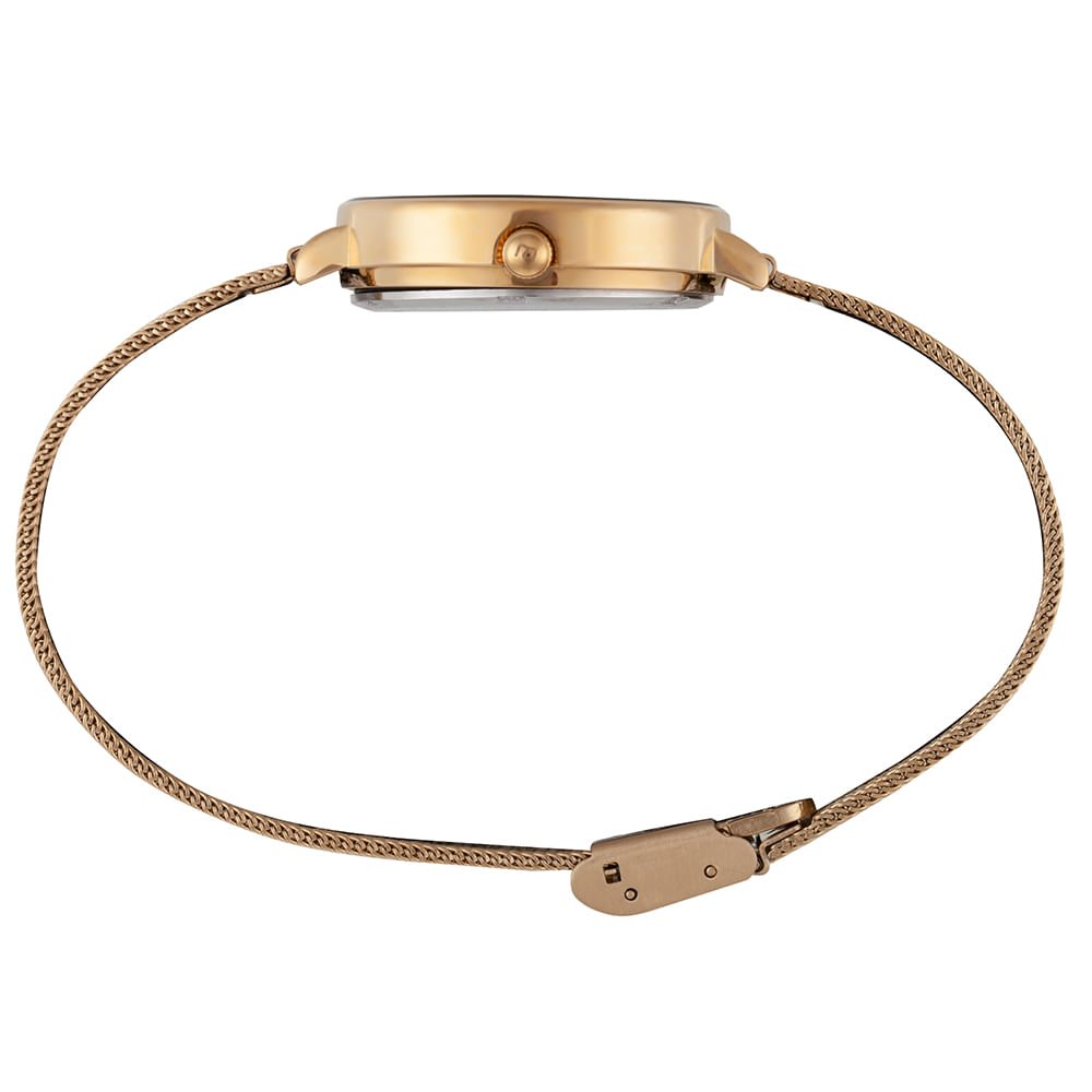 Kit Relógio Feminino Malha de Aço Dourado Colar de cristal Dourado 4