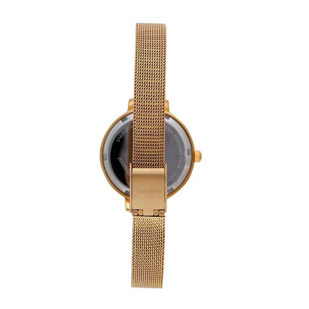 Kit Relógio Feminino Malha de Aço Dourado Colar de cristal Dourado 5