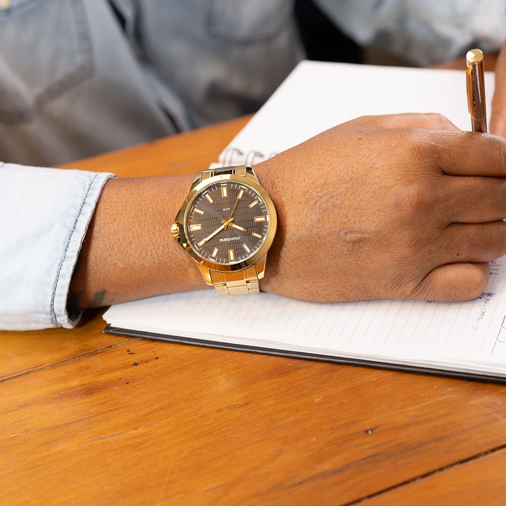 Relógio Masculino Dourado Pulseira Aço Dourado 2