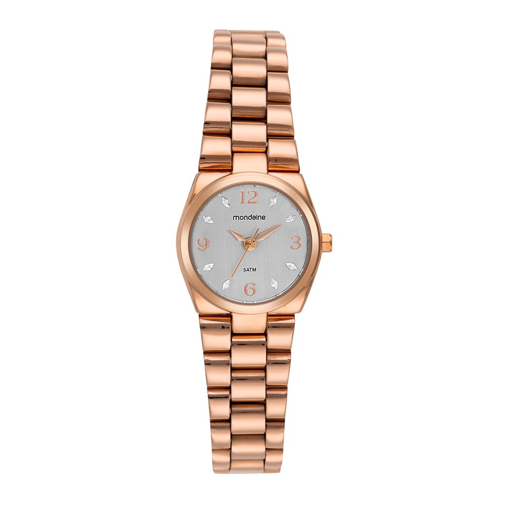 Kit Relógio Feminino Rosé Aço Escovado com Colar Cristais Dourado 2