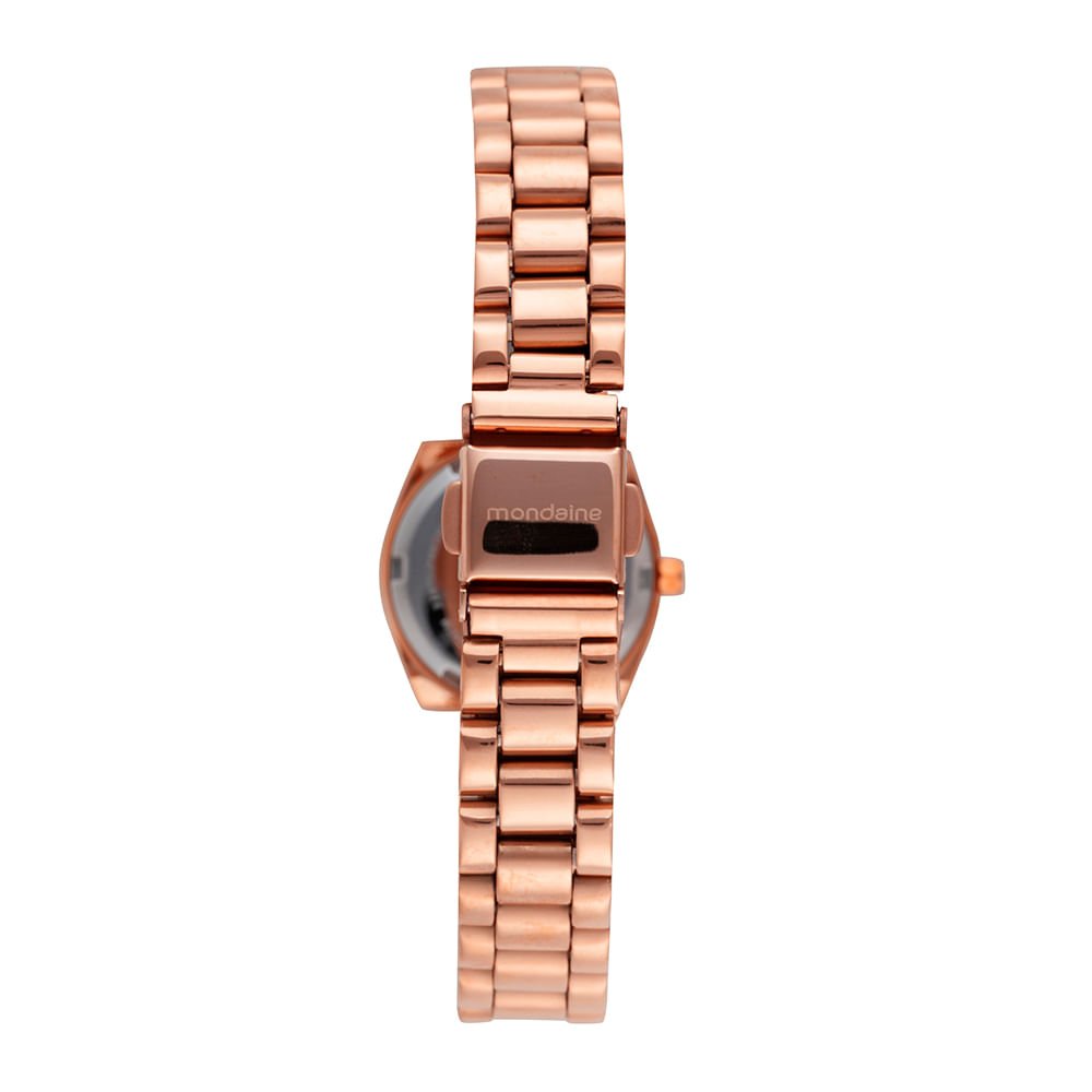 Kit Relógio Feminino Rosé Aço Escovado com Colar Cristais Dourado 6