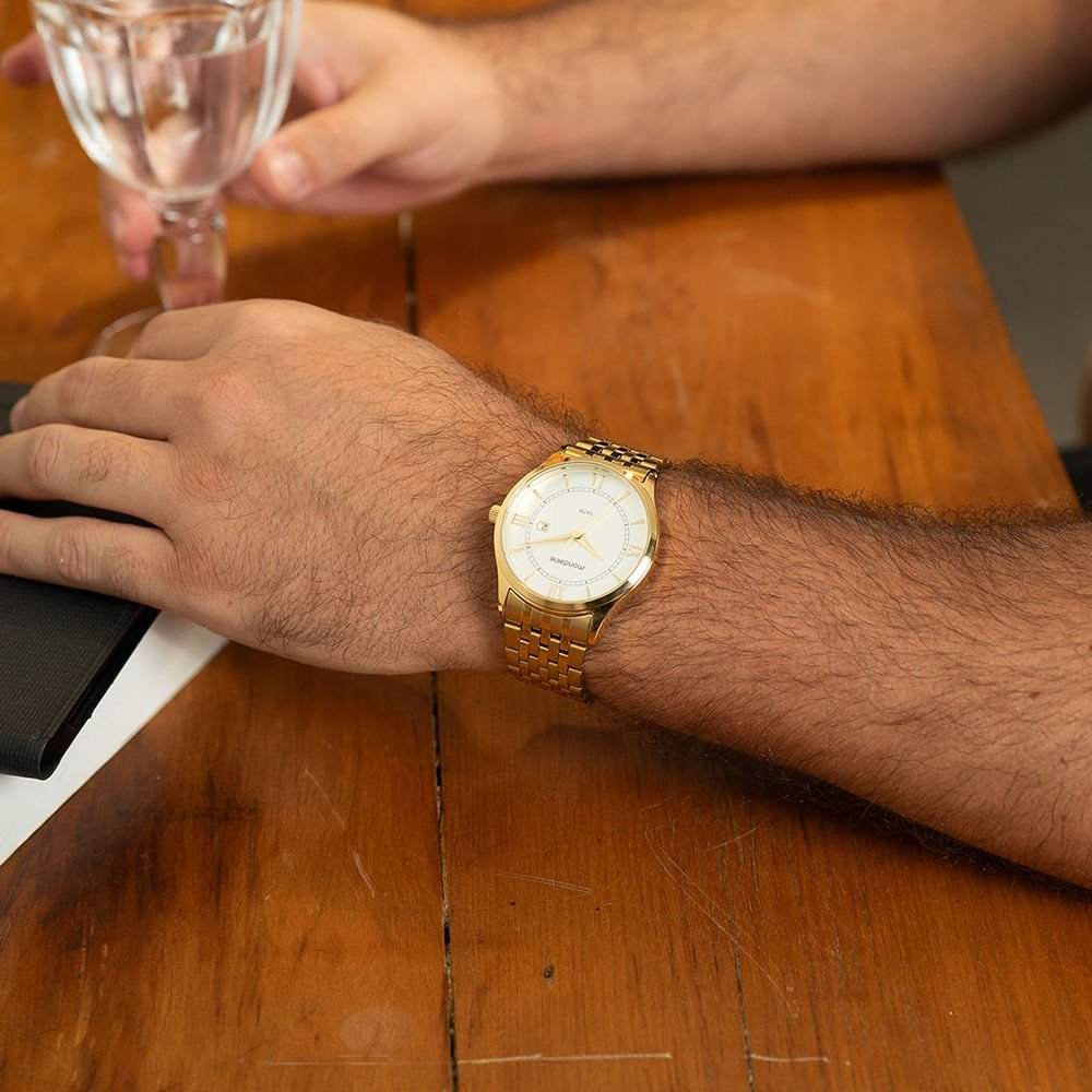 Relógio Masculino Clássico Dourado Marcações Romanas Dourado 2