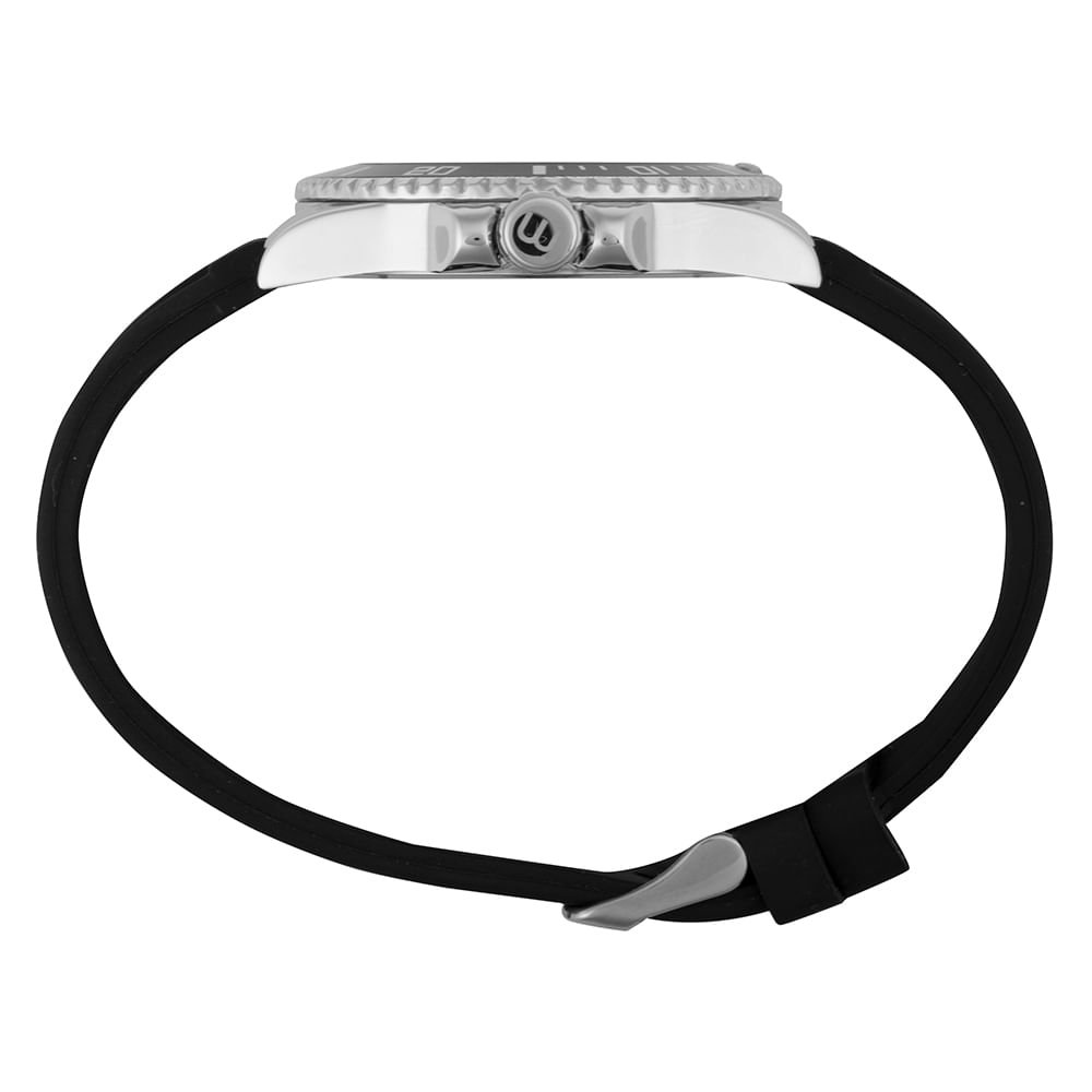 Relógio Masculino Mostrador Preto Pulseira em Silicone Prata 2