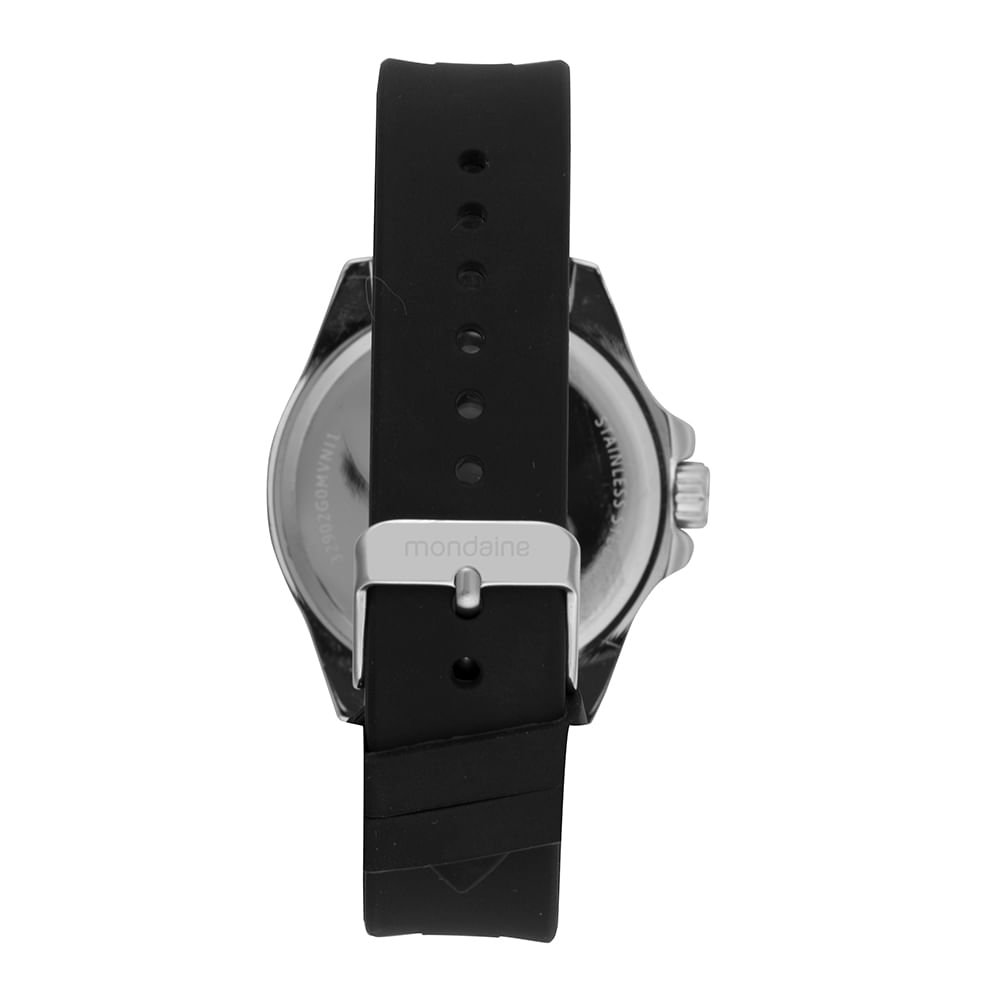Relógio Masculino Mostrador Preto Pulseira em Silicone Prata 3