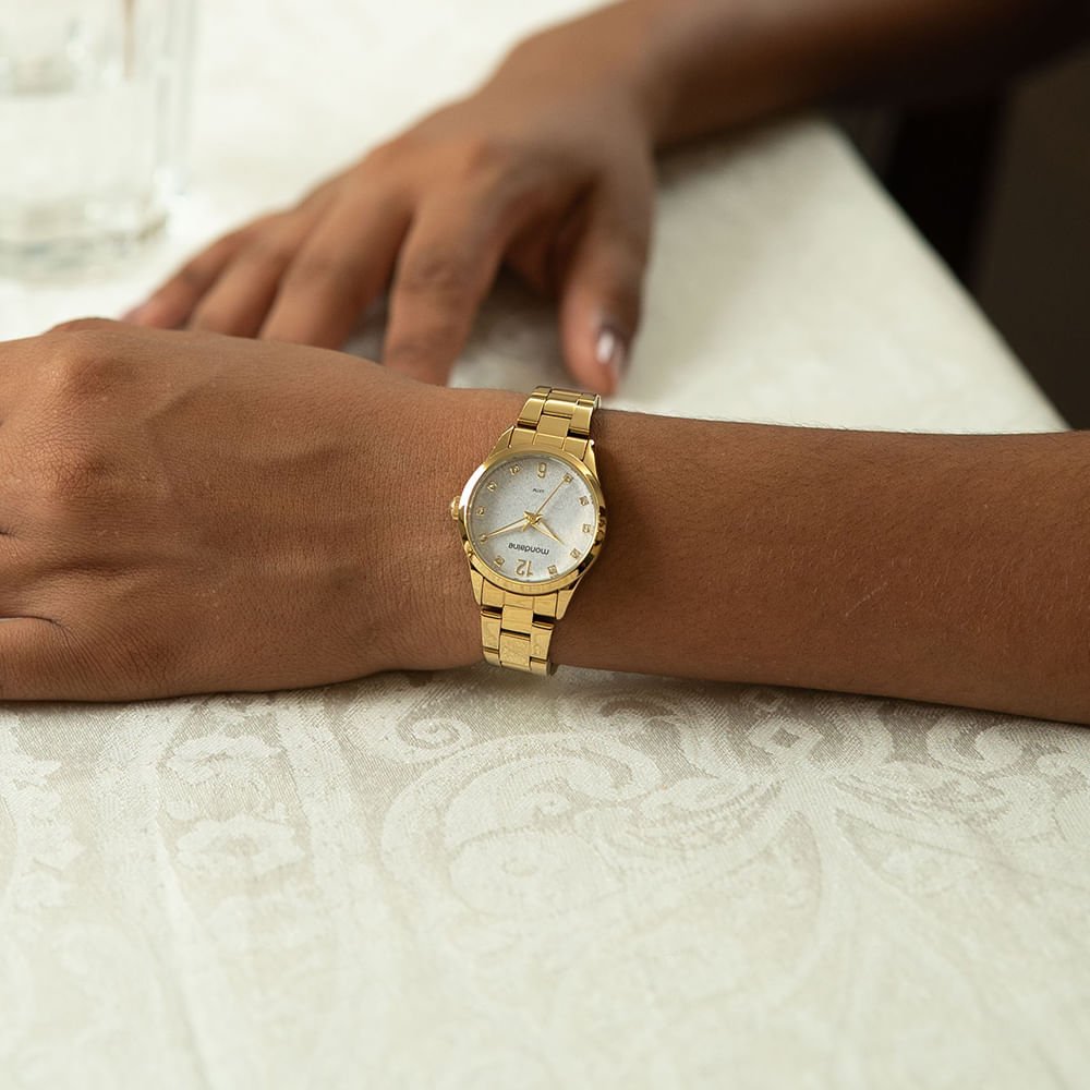 Kit Relógio Feminino Dourado Efeito Luminoso Com Brincos Dourado 3