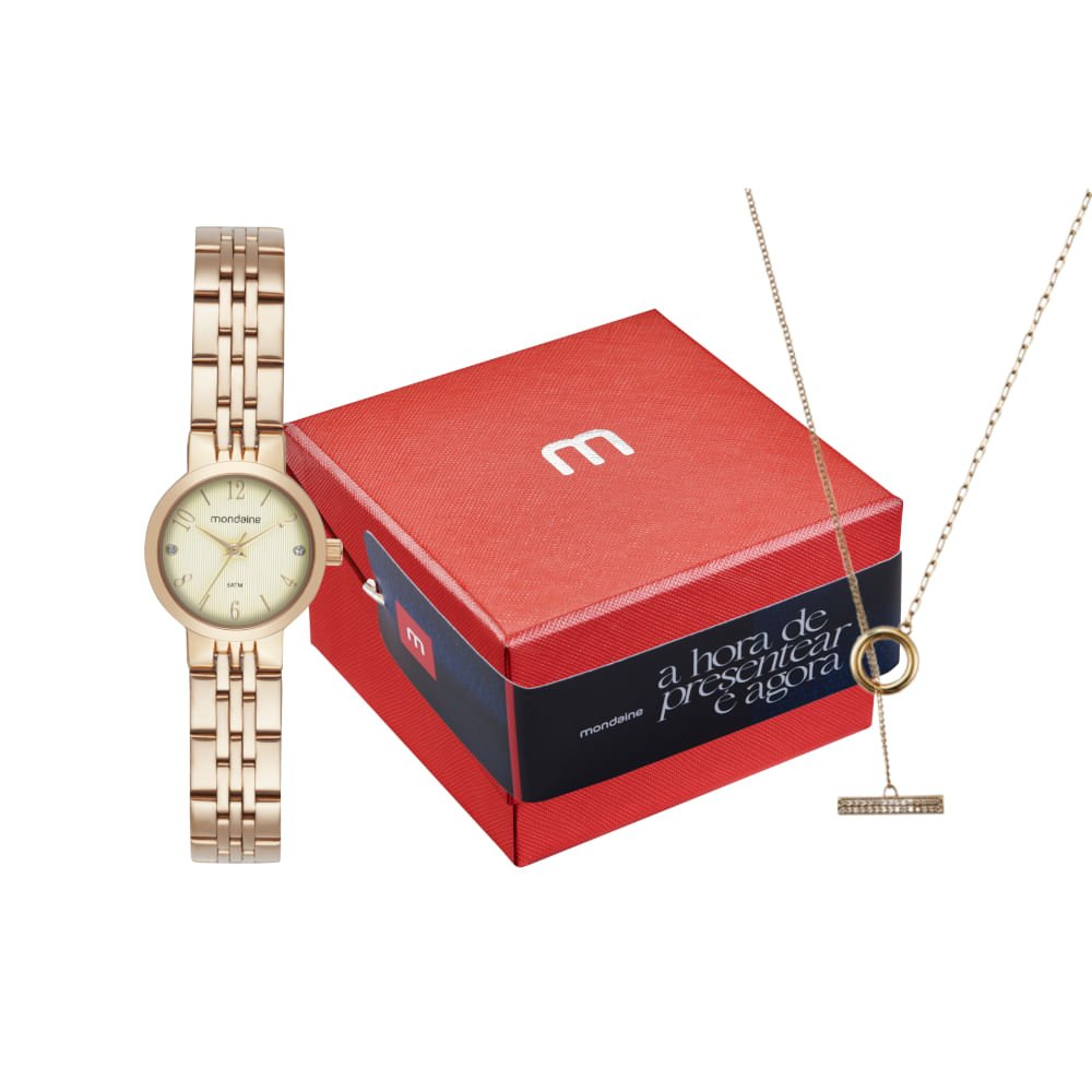 Kit Relógio Feminino Cristais Dourado com Colar cristais Dourado 1