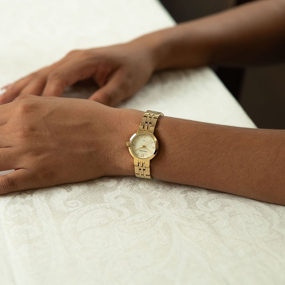Kit Relógio Feminino Cristais Dourado com Colar cristais Dourado 3