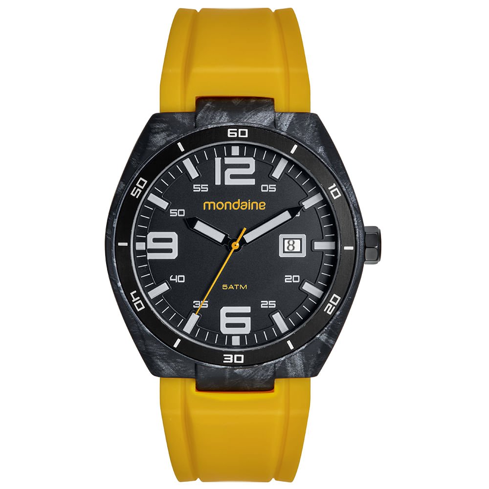 Relógio Masculino Detalhes em Carbono Pulseira Amarela