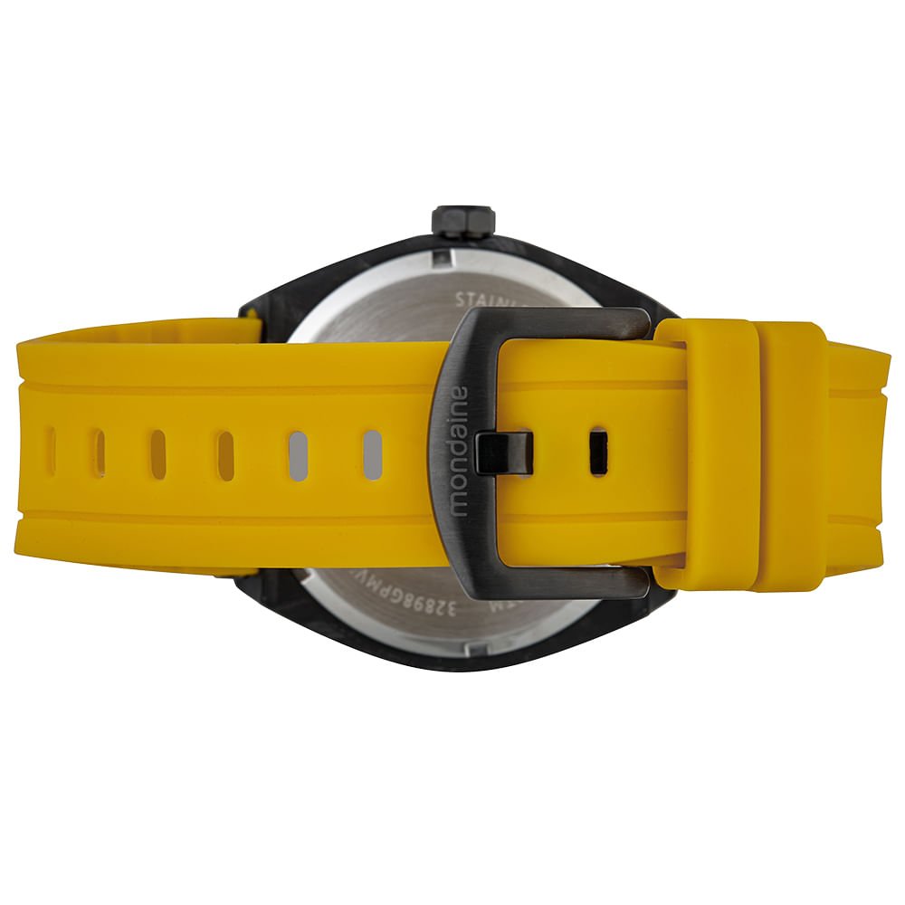 Relógio Masculino Detalhes em Carbono Pulseira Amarela Amarelo 5