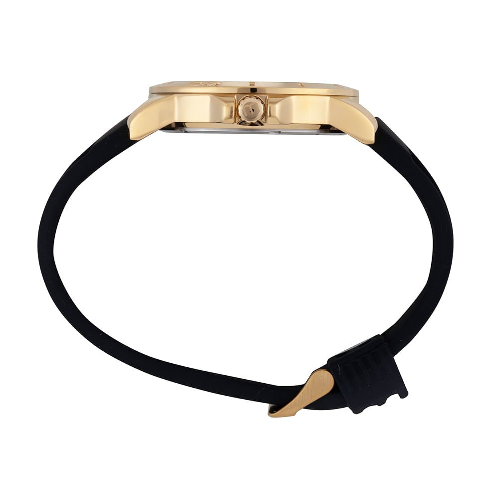 Relógio Masculino Dourado Pulseira Silicone Preto 3