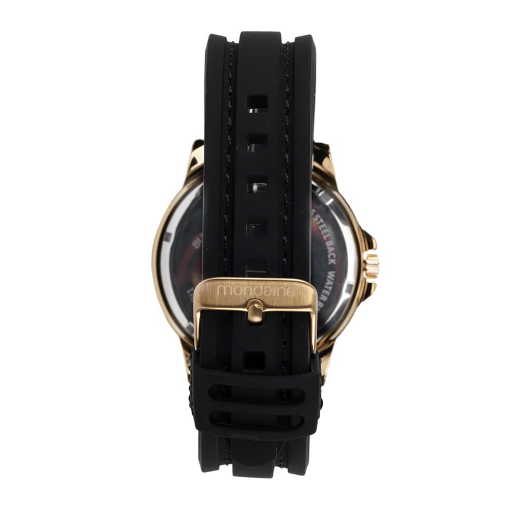 Relógio Masculino Dourado Pulseira Silicone Preto 4