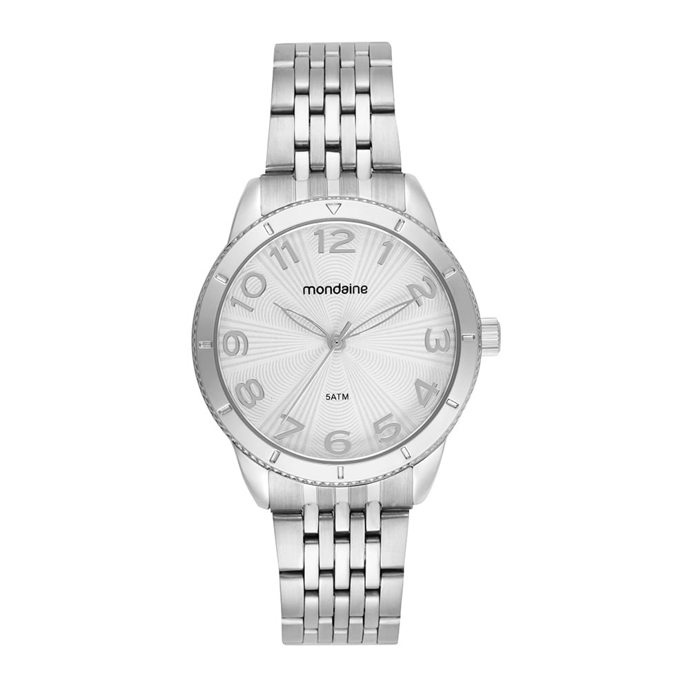 Kit Relógio Feminino Textura Cromado com Pulseira Prata 2