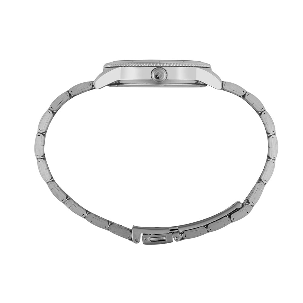 Kit Relógio Feminino Textura Cromado com Pulseira Prata 4