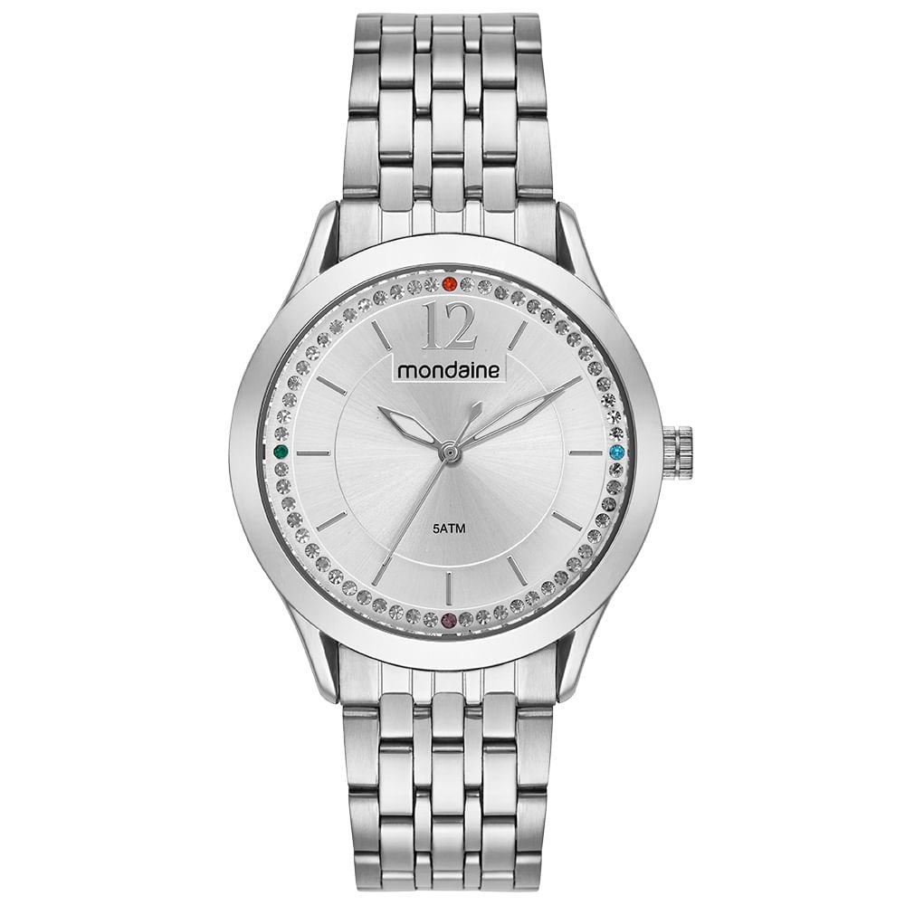 Kit Relógio Feminino Prata Com Brincos Cristais Coloridos Prata 2