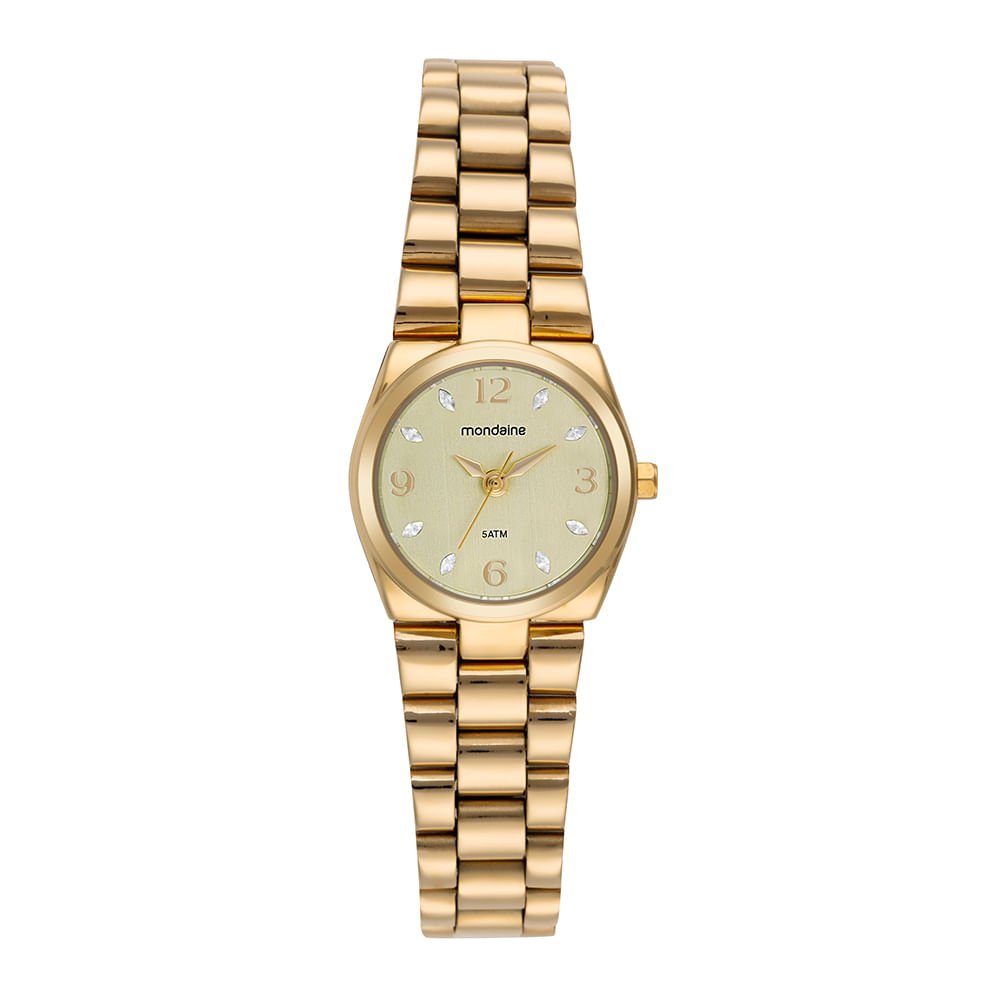 Kit Relógio Feminino Dourado Aço Escovado com Colar Cristais Dourado 2