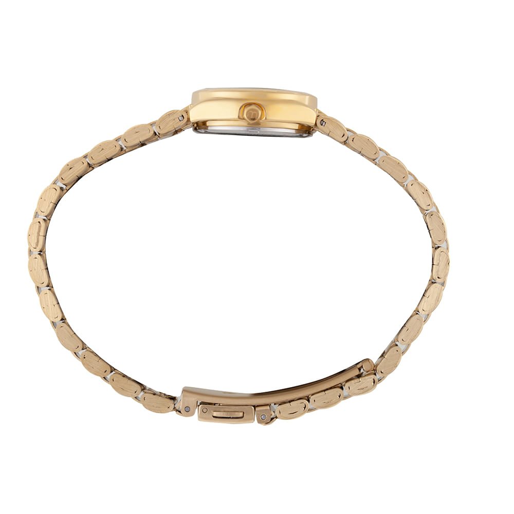Kit Relógio Feminino Dourado Aço Escovado com Colar Cristais Dourado 5