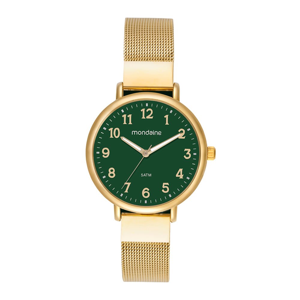 Relógio Feminino Mostrador Verde Esmaltado Malha de Aço