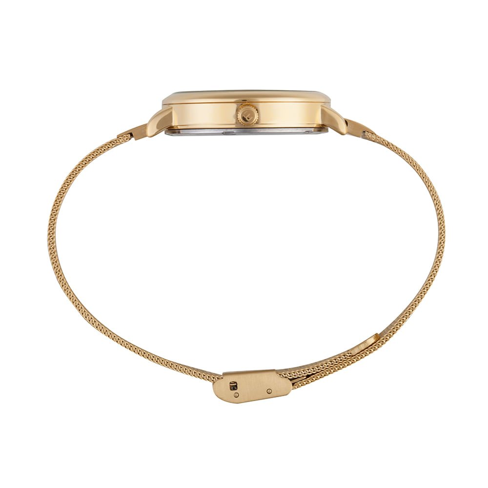 Relógio Feminino Mostrador Verde Esmaltado Malha de Aço Dourado 4