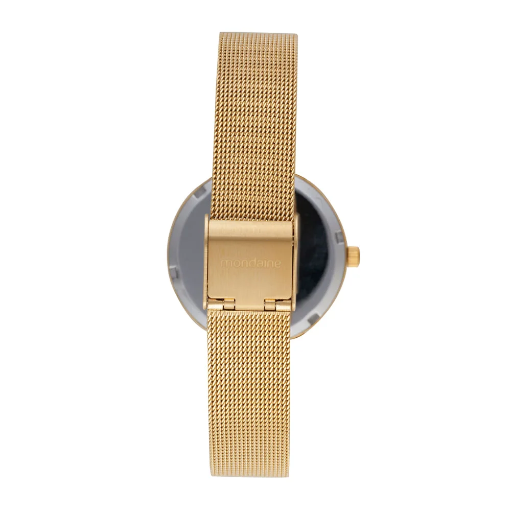 Relógio Feminino Mostrador Verde Esmaltado Malha de Aço Dourado 5
