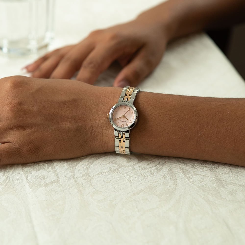 Kit Relógio Feminino Bicolor com Brincos de cristais Prata 3