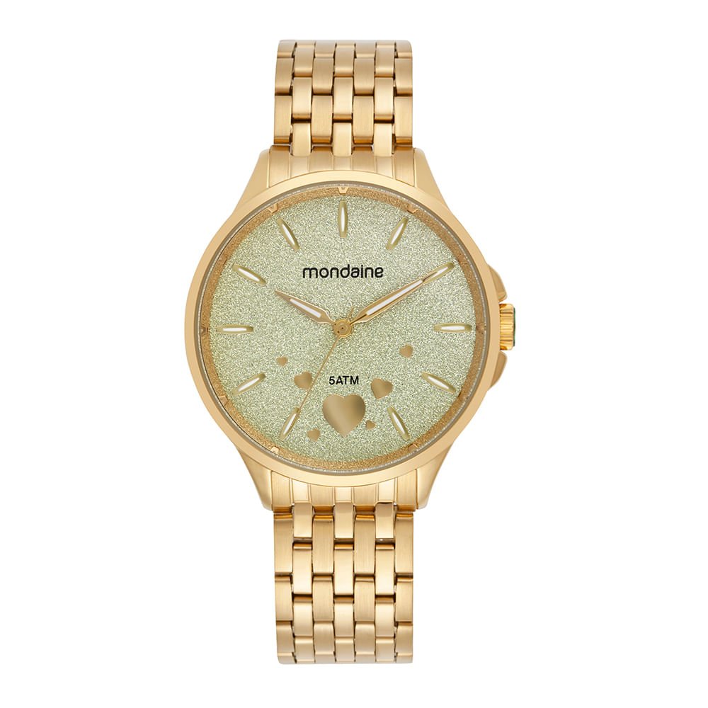 Kit Relógio Feminino Dourado Glitter Bracelete de Coração Dourado 2