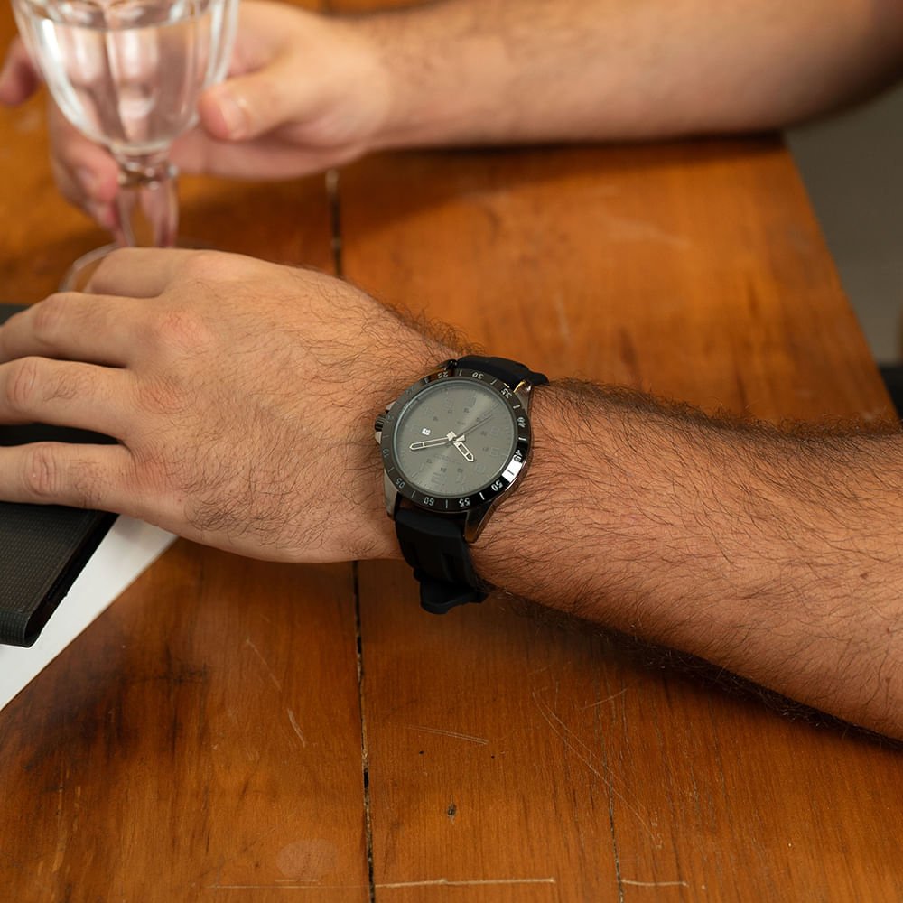 Relógio Masculino Esportivo Cinza Pulseira Silicone Preto 2