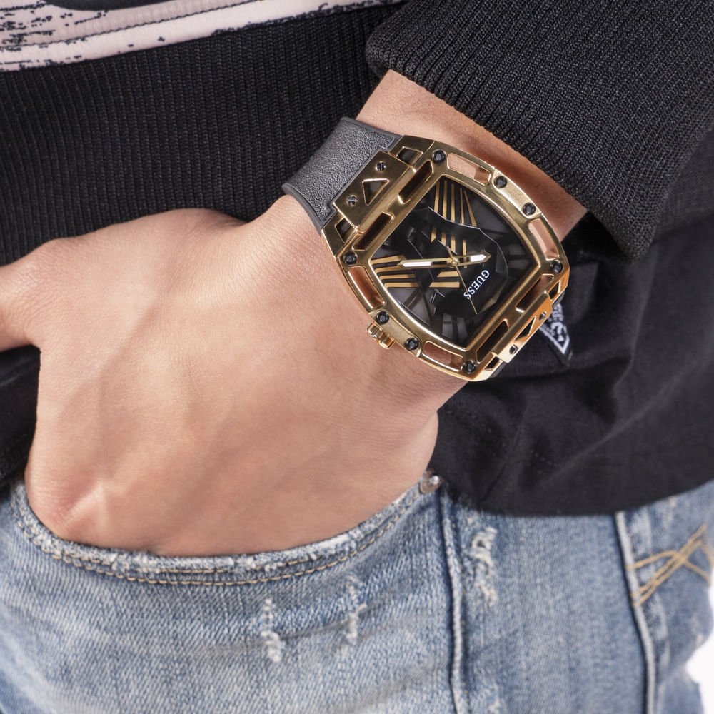 Relógio Guess Masculino Silicone GW0500G1 Preto/Dourado 4