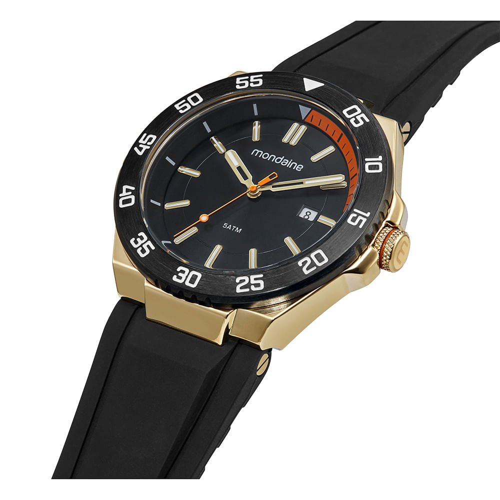 Relógio Masculino Dourado Calendário Pulseira Esportiva Preto 2