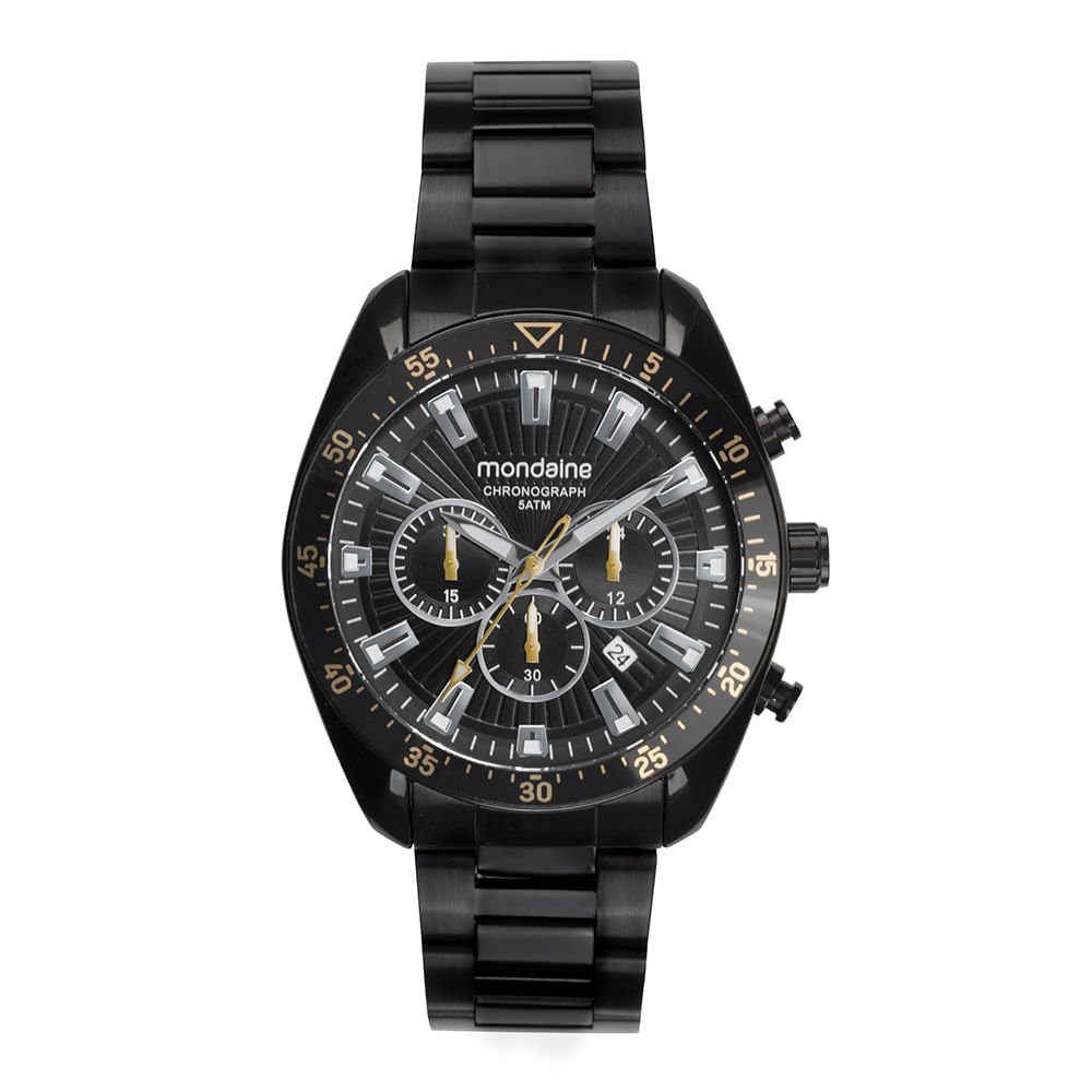 Relógio Masculino Cronógrafo Aço Preto Calendário