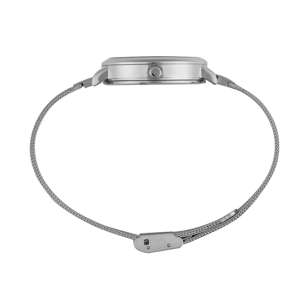 Relógio Feminino Pulseira Malha de Aço Mostrador Esmaltado Prata 3