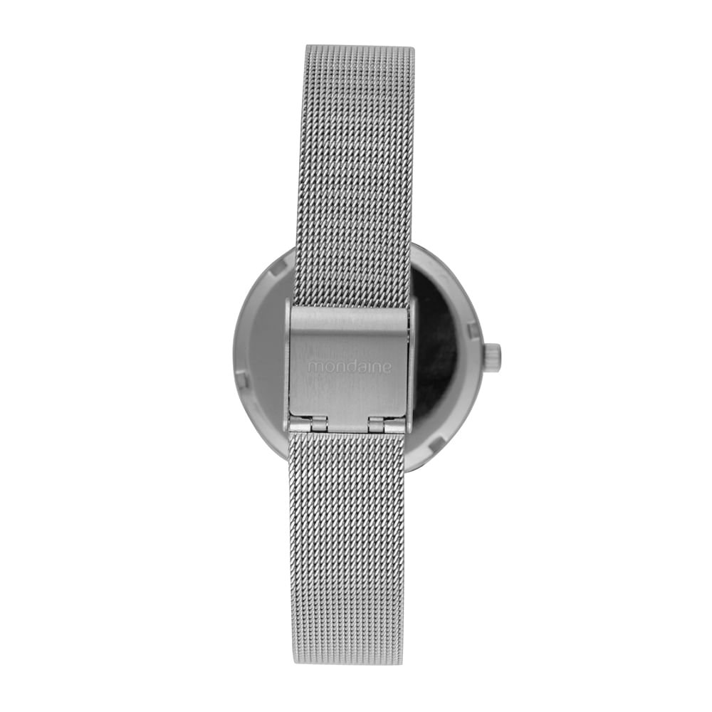 Relógio Feminino Pulseira Malha de Aço Mostrador Esmaltado Prata 4