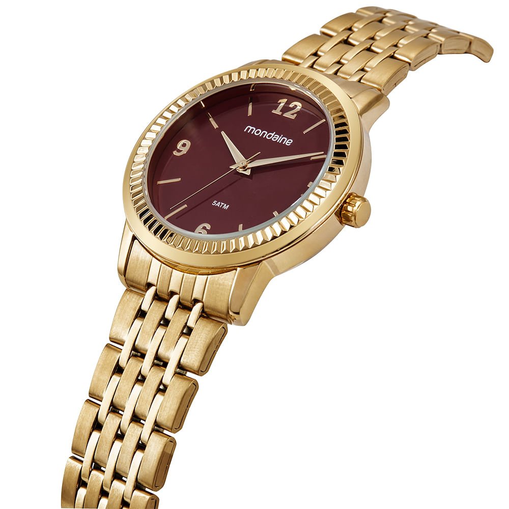 Relógio Feminino Dourado Catraca Serrilhada Vermelho Dourado 2