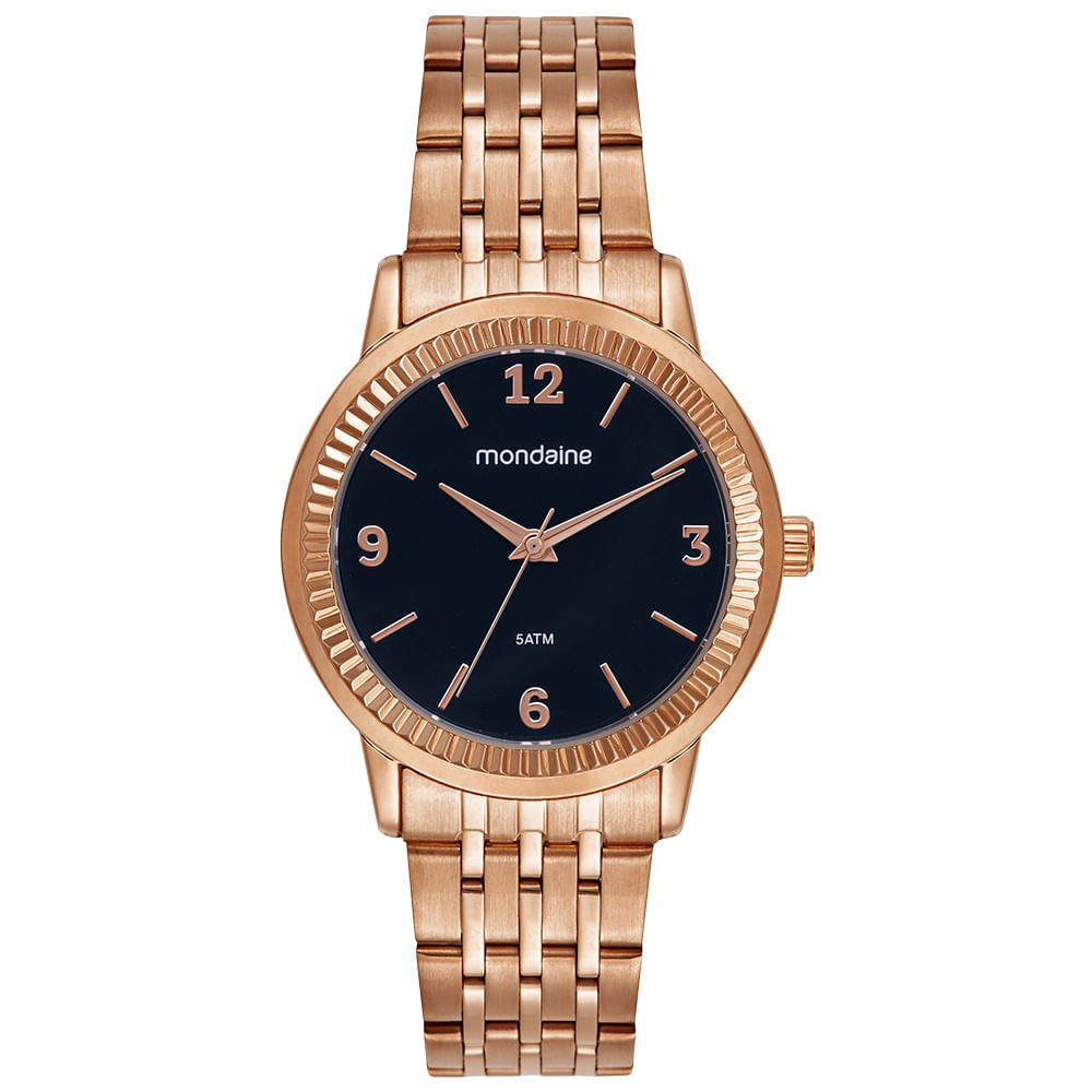 Relógio Feminino Rose Gold Catraca Serrilhada Azul