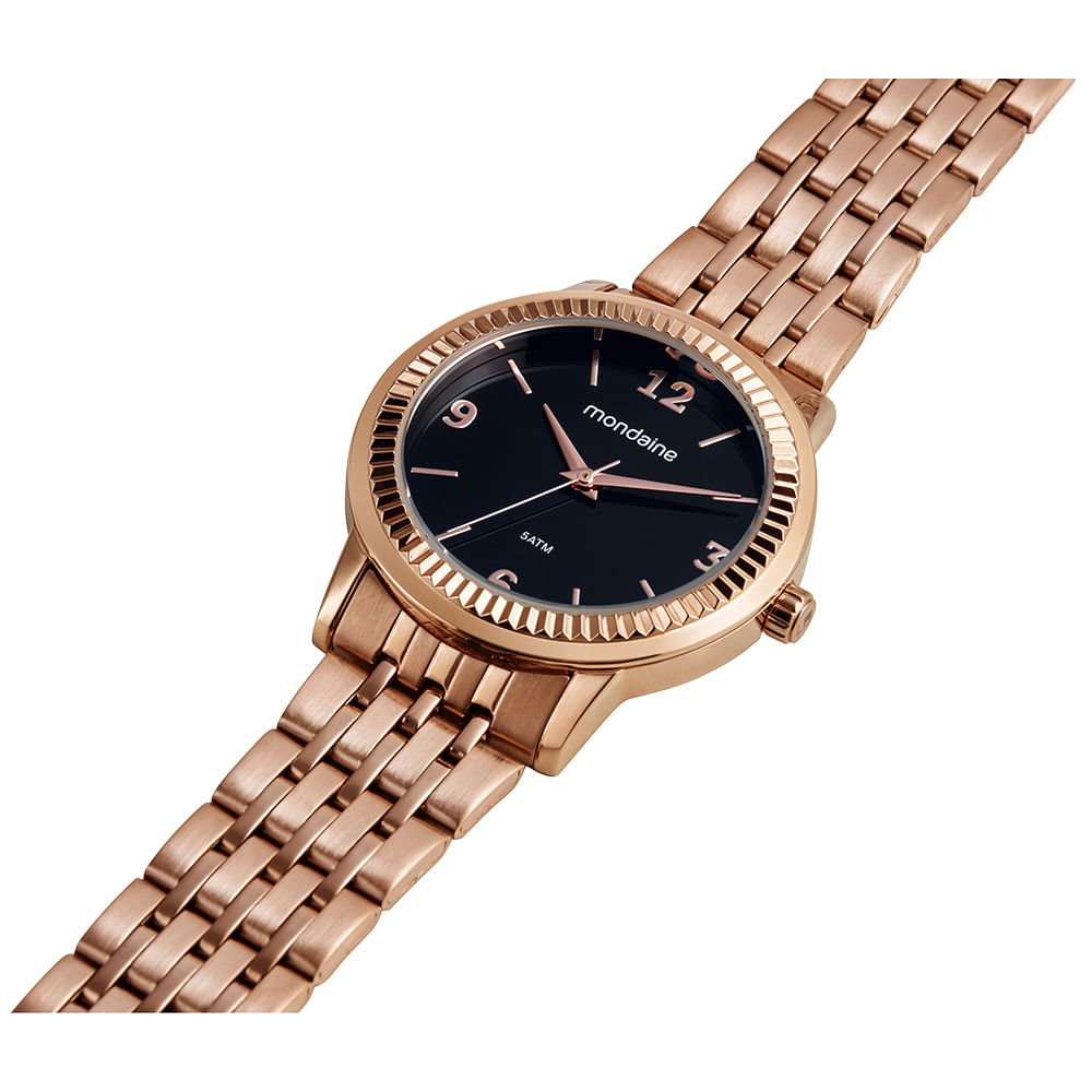 Relógio Feminino Rose Gold Catraca Serrilhada Azul Rosé 2