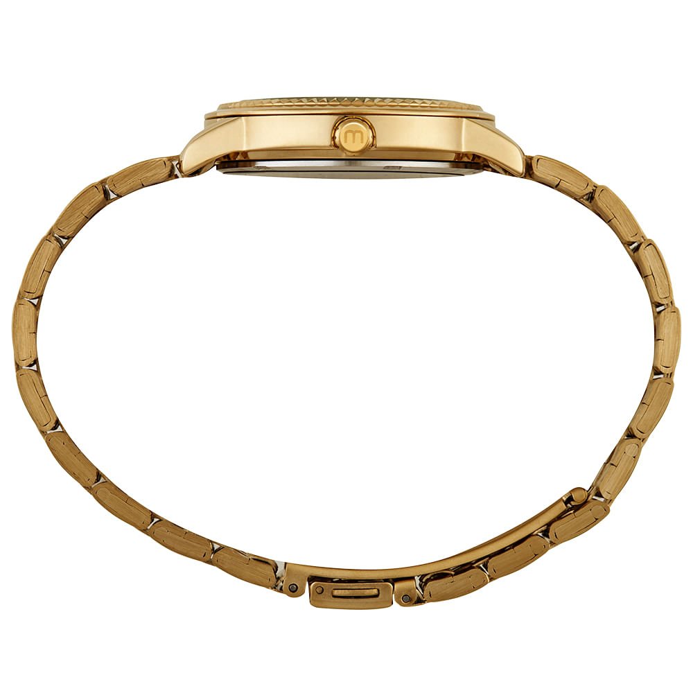 Relógio Feminino Dourado Catraca Serrilhada Mostrador Branco Dourado 3