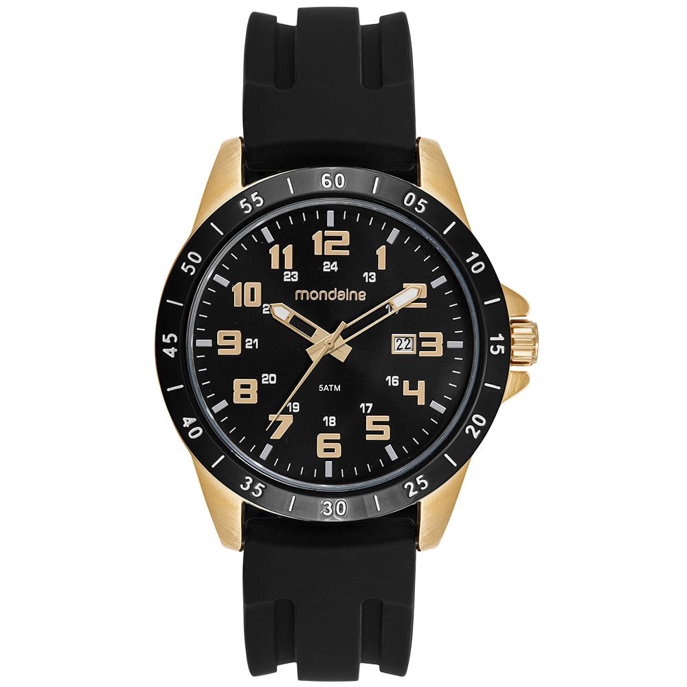 Relógio Masculino Dourado Horário Duplo Calendário