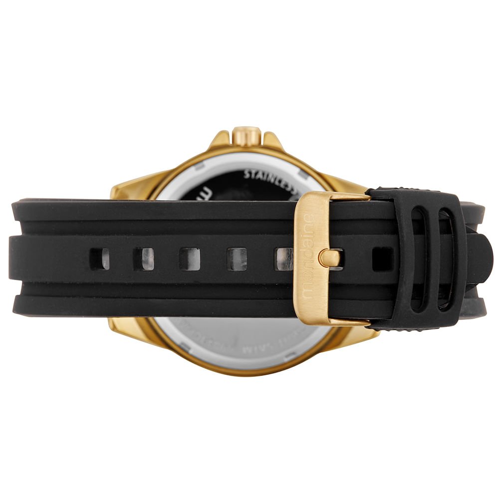 Relógio Masculino Dourado Horário Duplo Calendário Preto 4